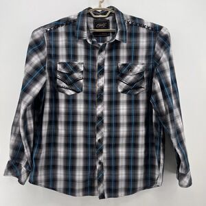 Chalc Mens Black Blue Plaid Long Sleeve‎ Button Down Casual Shirt Size XXL